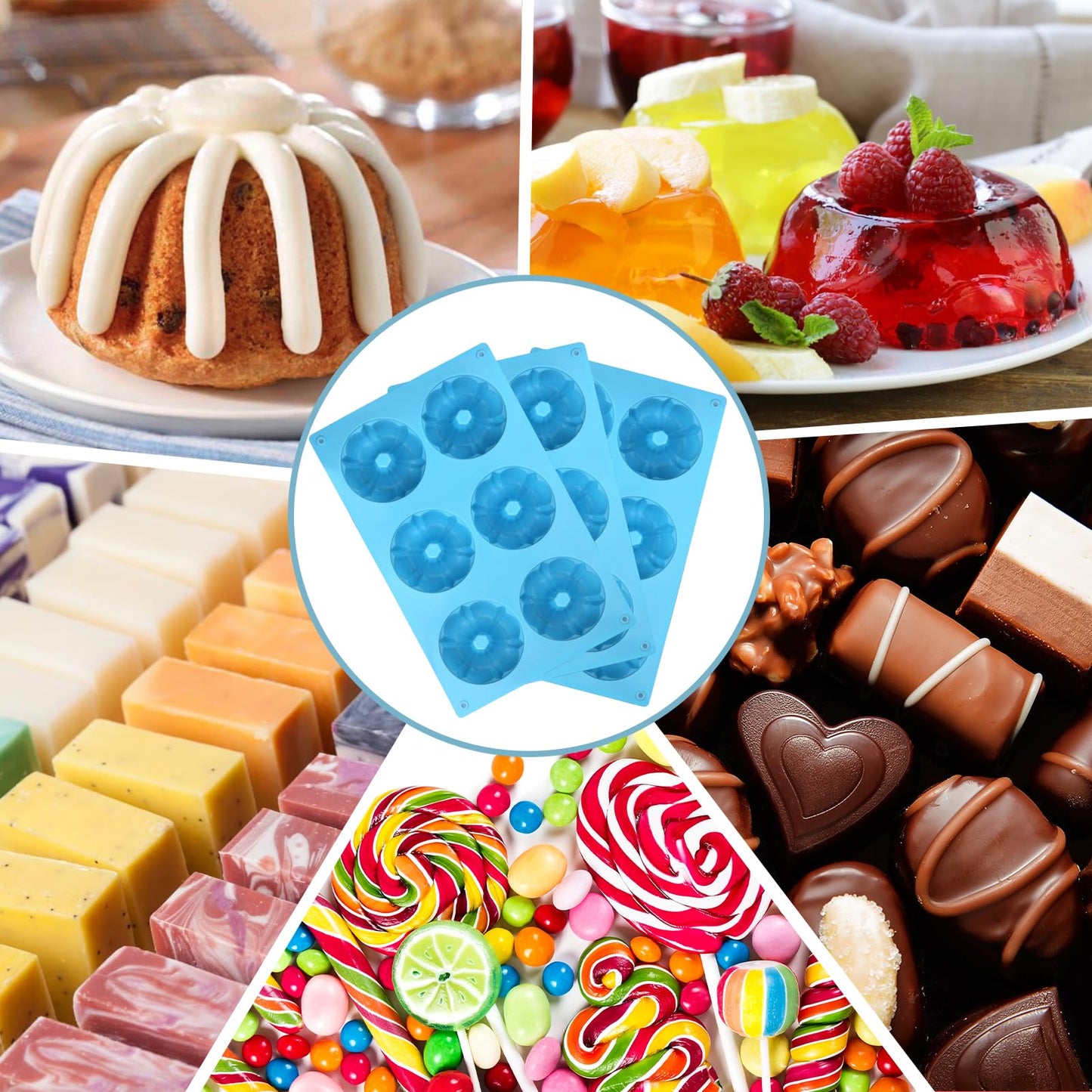 Palksky Mini Fluted Tube Pan Silicone 6-Cavity(3PCS), Multi-Cavity small Cake Baking Pan, mini moldes para chocoflan