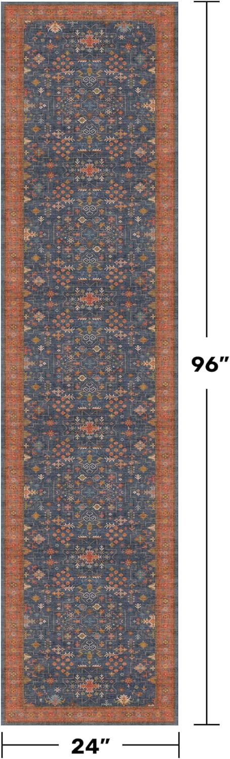 Regine Switzerland Navy Blue 2x8 Long Runner Rug - Washable Non-Skid Backing, Stain-Resistant Design