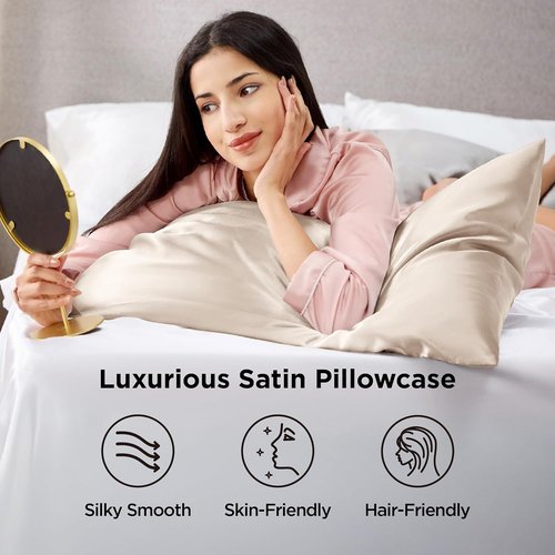 Bedsure King Size Satin Pillowcase Set - Silky Beige Pillow Cases for Hair & Skin | 20x36 Inches, 2-Pack