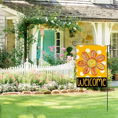 AVOIN Colorlife Summer Floral Garden Flag - Double-Sided 12x18 Inch Polka Dots Welcome Flag