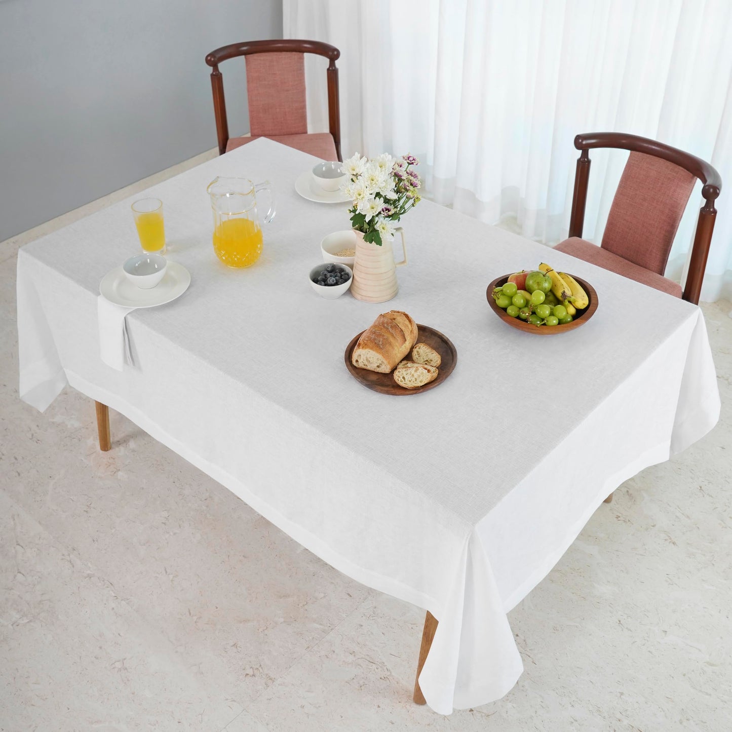 D'Moksha Homes White Linen Tablecloth 60 x 156 Inch - 100% Pure Linen Tablecloth for Rectangle Tables - Machine Washable Table Cloth for Mothers Day, Spring