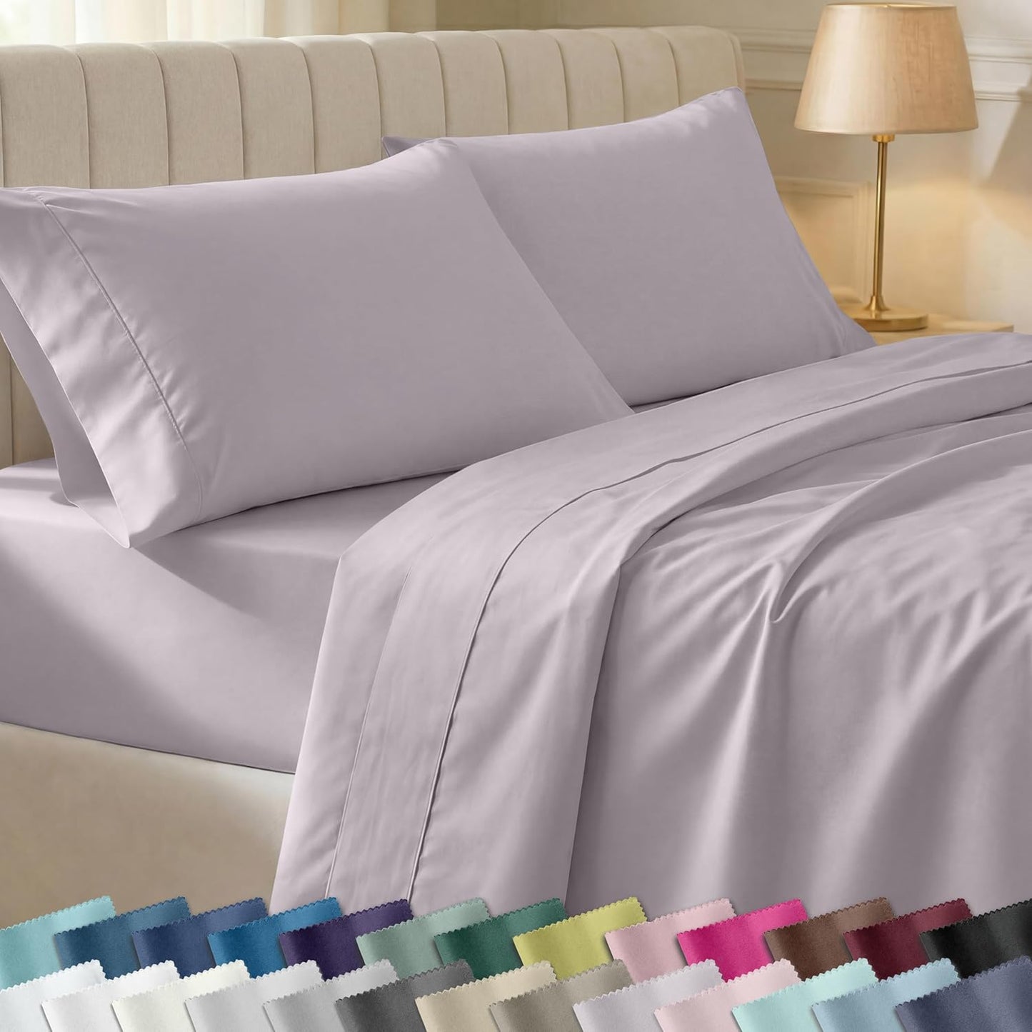 California Design Den Twin XL Cotton Sheet Set - 100% Soft, 400 Thread Count, Award-Winning Sateen Finish - Dusky Lavender Grey