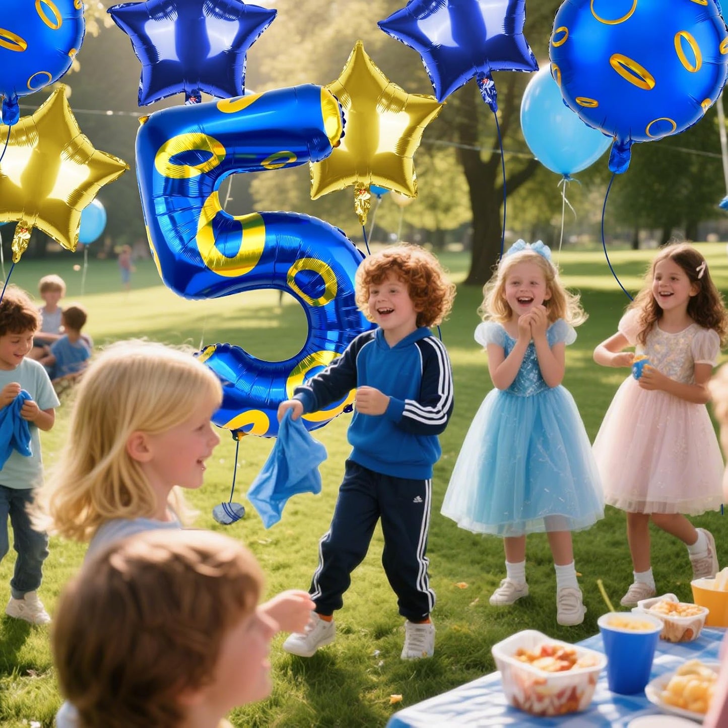 Regine Switzerland Number 5 Balloon - 40 Inch Blue & Gold Foil Helium Balloon for 5th Birthday Party Decorations