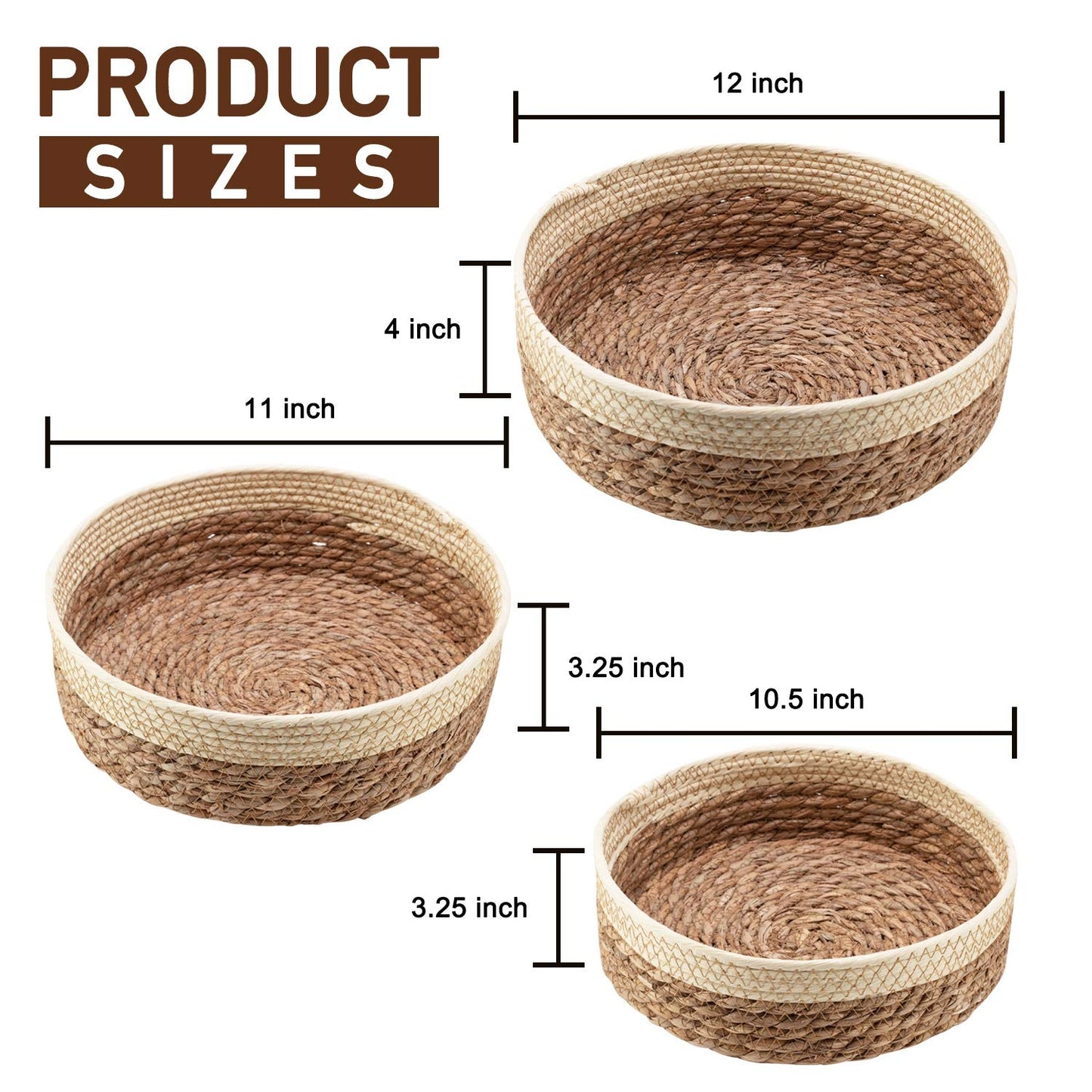 Round Rattan Baskets Set for Organizing Wicker Storage Basket for Fruit, Bread Serving Decorative Gift Baskets Empty, Countertop Baskets for Pantry and Bathroom