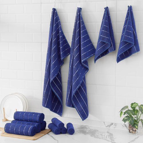 Homaxy Microfiber Kitchen Towels and Dishcloths Set, 12 Pack Soft and Absorbent Dish Hand Towels Bulk, 28 x 16 Inch & 12 x 12 Inch Quick Drying Rags for Washing Dishes, Navy Blue