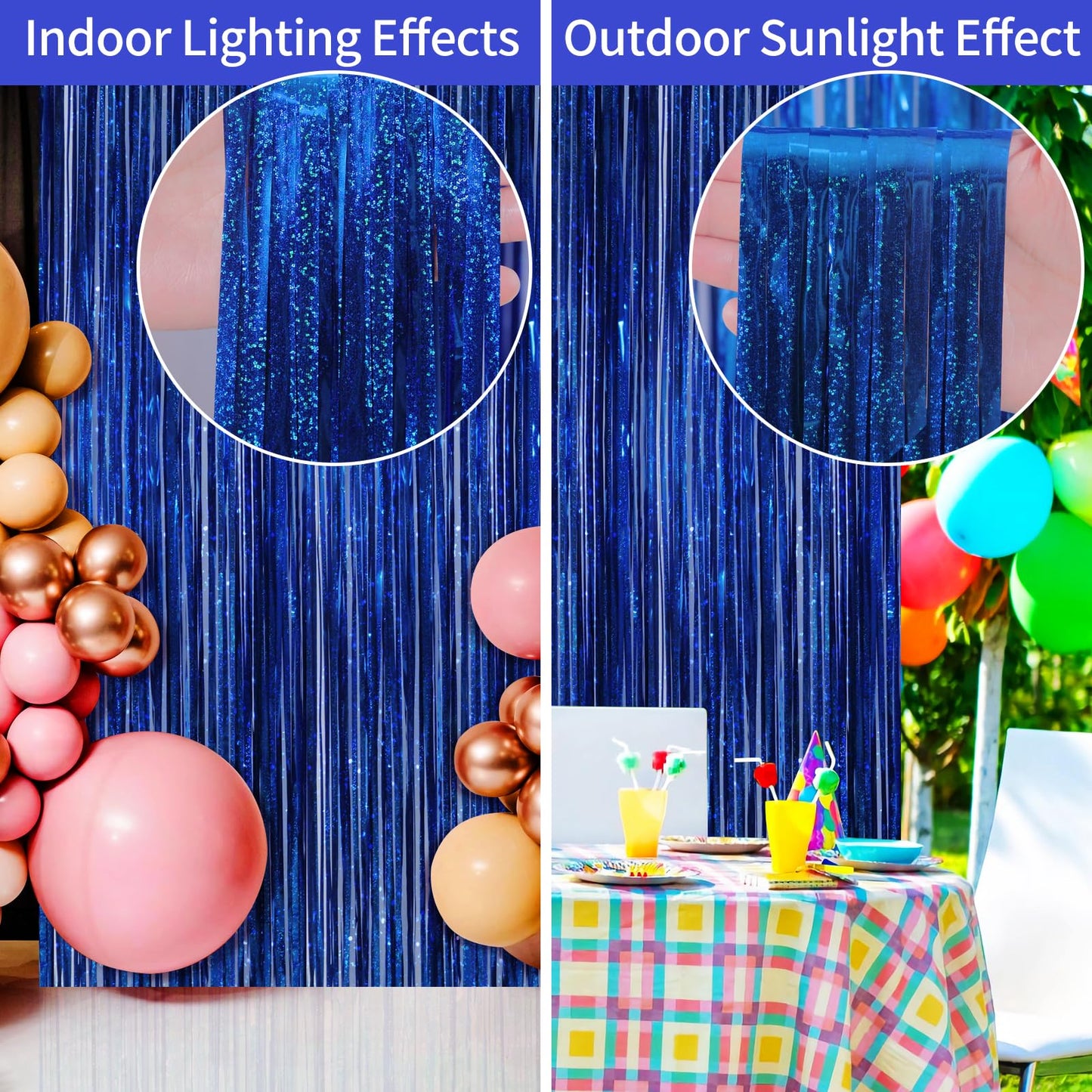 Picoway 4 Pack Foil Fringe Tinsel Backdrop Curtains, Birthday Engagement Bachelorette Party Decorations, Photo Booth Props Door Streamers Curtain (Blue)