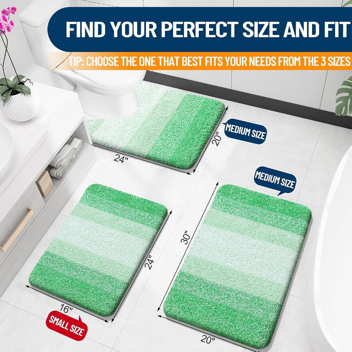 OLANLY Bathroom Rugs - Extra Soft Microfiber Mat with Rubber Backing | Quick Dry, Machine Washable, 24x16, Green