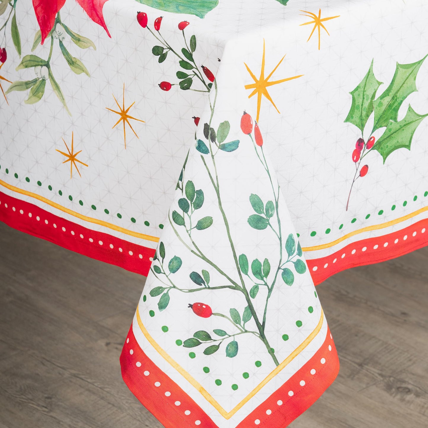 Maison d' Hermine Table Cloth Square Table 100% Cotton 60 x 60 Inches Fall Tablecloth Reusable Everyday Use for Thanksgiving Christmas Decorations Dining Farmhouse Party (Poinsettia Christmas)