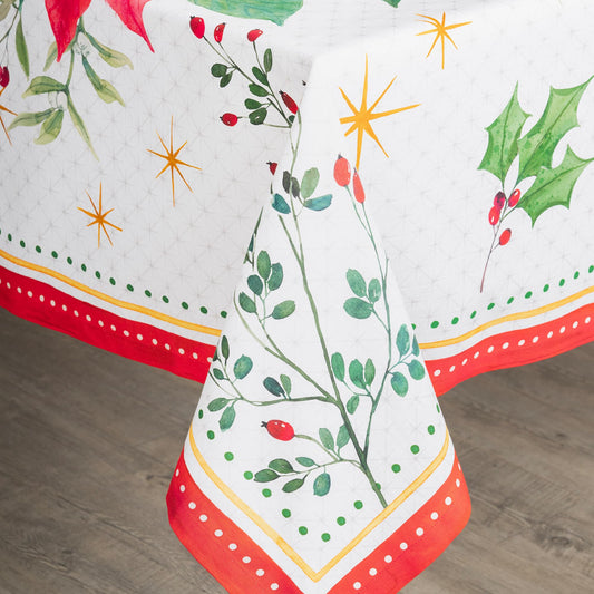 Maison d' Hermine Table Cloth Rectangle Table 100% Cotton 70 x 90 Inches Fall Tablecloth Reusable Everyday Use for Thanksgiving Christmas Decorations Dining Farmhouse Party (Poinsettia Christmas)