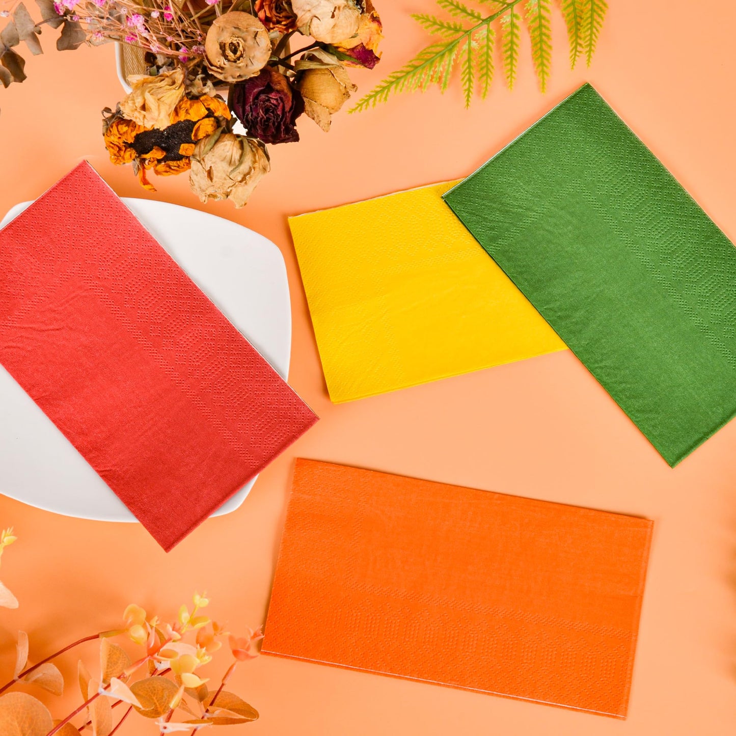 100 Pcs Fall Guest Paper Napkins Red Orange Yellow Green Thanksgiving Hand Towels Gradient Autumn Harvest Disposable 3 Ply Bathroom Napkins for Party Supplies Table Decor