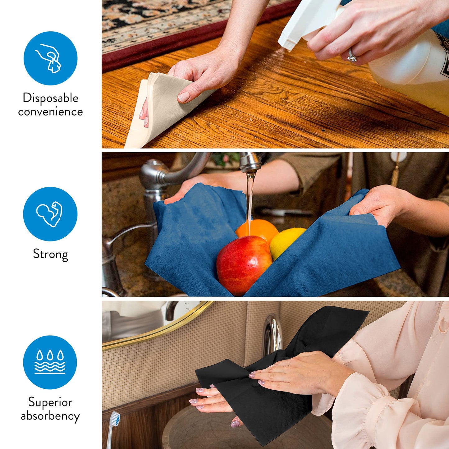 AMERICAN HOMESTEAD Disposable Hand Towels - Black Linen-Like Guest Napkins - Premium Bathroom Paper Towels for Guests or Dinner Napkins - 15.5" x 12" - 100 Count