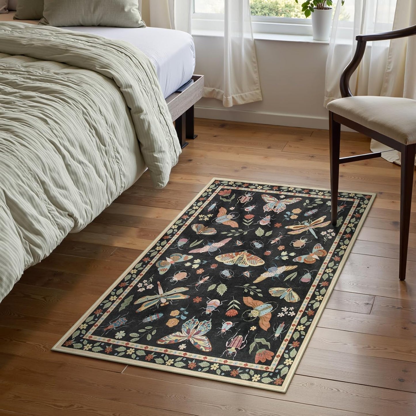 Lahome Washable Insect Rug - Soft Non-Slip Indoor Mat for Entryway & Bathroom | 2x3 ft, Black