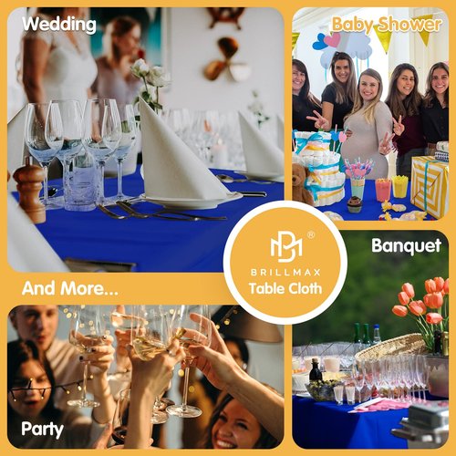 BRILLMAX 4 Pack Royal Blue Tablecloths 90 x 132 Inch for 6ft Rectangle Tables - 150 GSM Polyester Fabric, Floor Length Drop, Water, Stain & Wrinkle Resistant Cloth Cover for Wedding Reception Banquet
