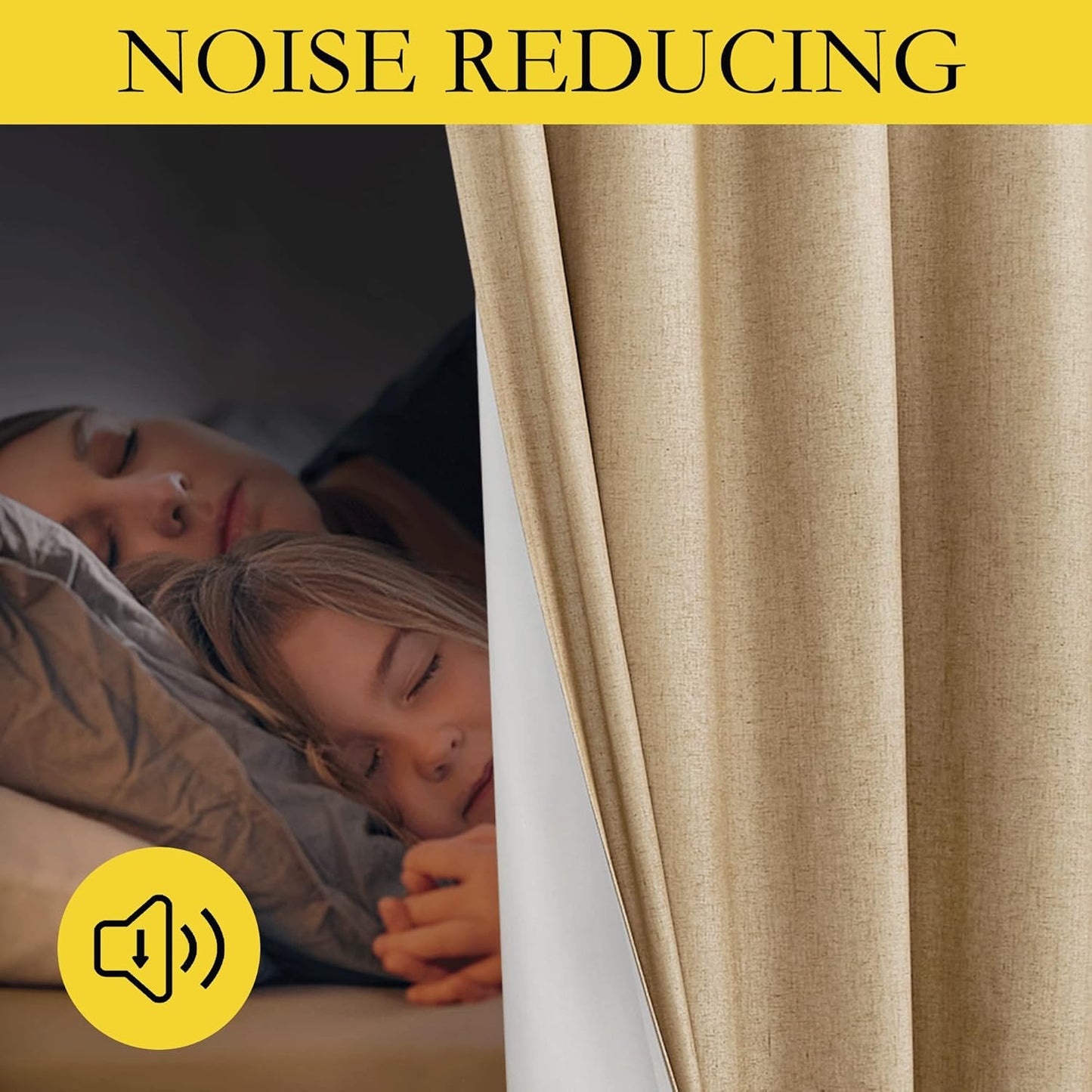 NICETOWN Blackout Linen Curtains - Thermal Insulated White Liner, Camel, 42" x 63", 2 Pieces | Bedroom & Kids Room Drapes