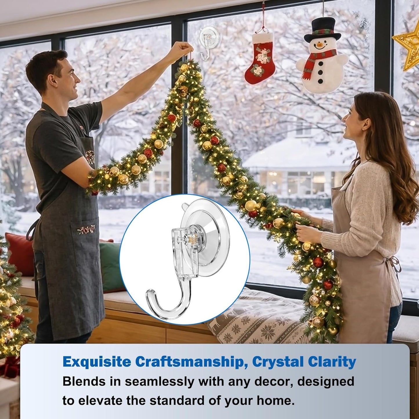 Skiennix Suction Cup Wreath Hangers - 6 Pcs Heavy-Duty Clear Hooks for No-Damage Holiday Decor