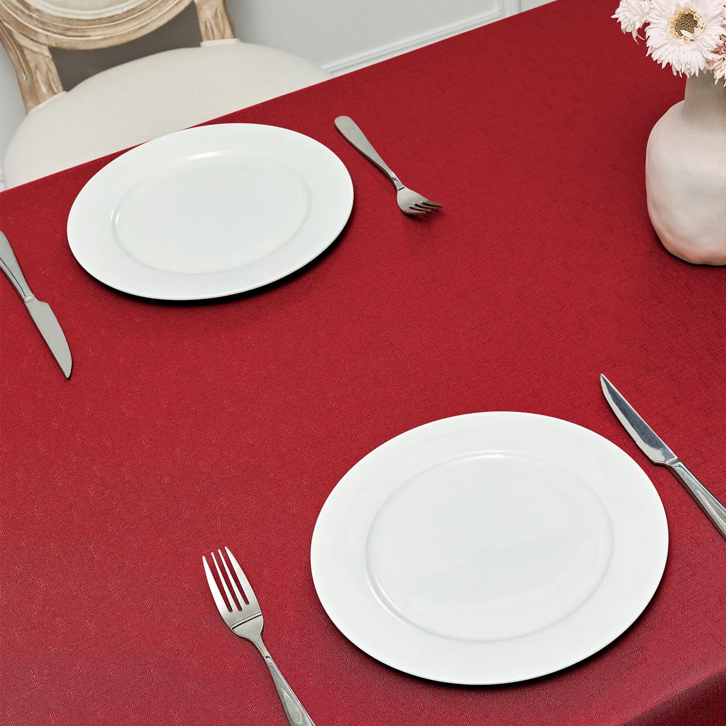 Veblandy Rectangle Tablecloth Waterproof 60x144 inch Linen Textured Table Cloth Stain and Wrinkle Resistant Washable, Decorative Fabric Table Cover for Dining, Party and Camping, Red