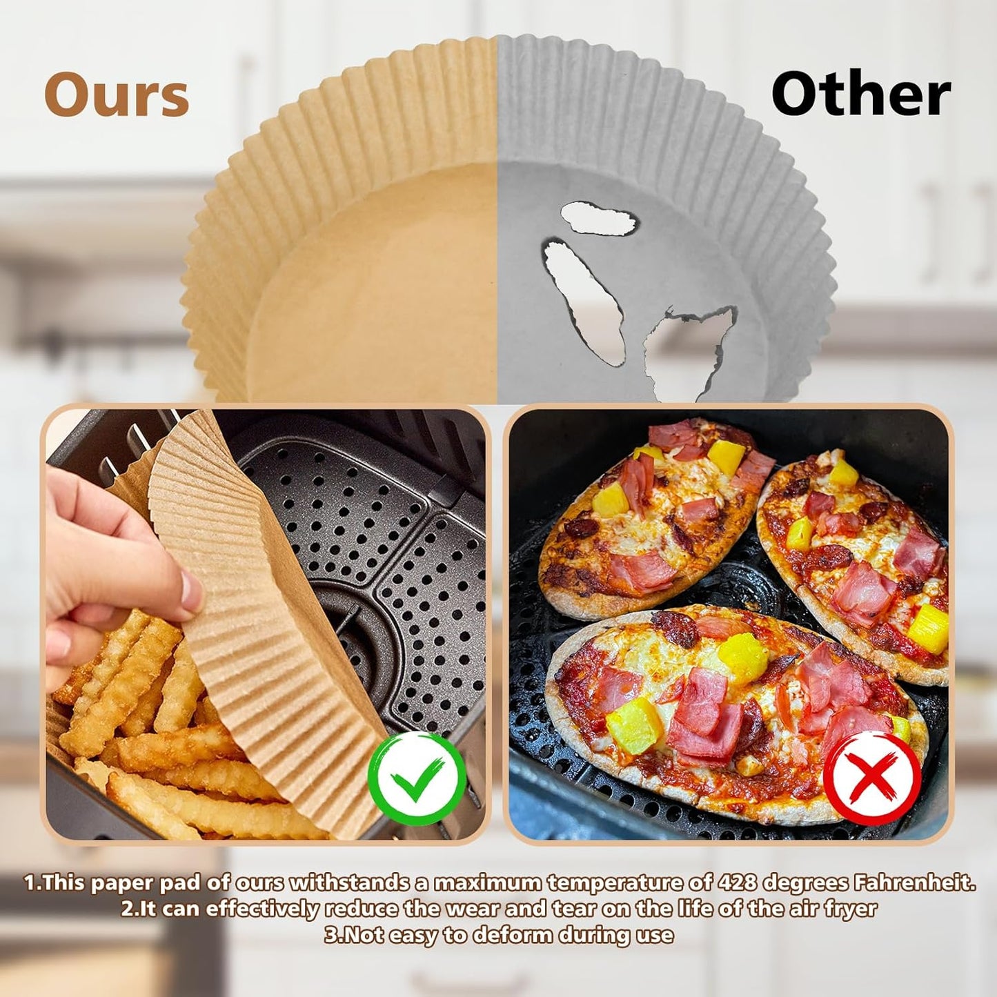 Skiennix Air Fryer Disposable Paper Liners - Non-Stick Grease Proof Parchment, 6.3 Inch, 100 Pcs