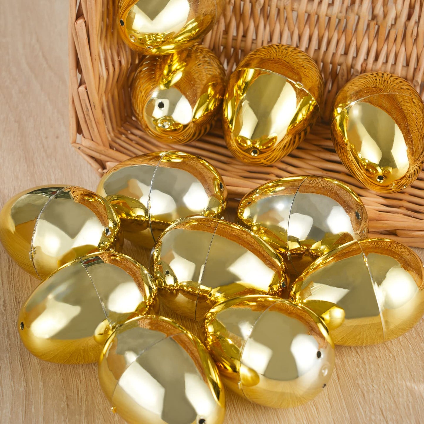 Kiddokids 12PCS Gold Easter Eggs, Metallic Plastic Empty Golden Eggs Fillable for Easter Eggs Hunt, Classroom Prize Supplies, Toys Filling Treats and Party Favors, Basket Stuffers Fillers