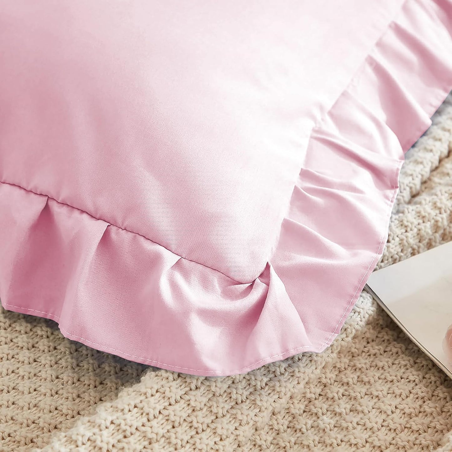 Skiennix Microfiber Ruffle Pillow Shams - Soft & Breathable Decorative Cases | Set of 2, Baby Pink, 20x26