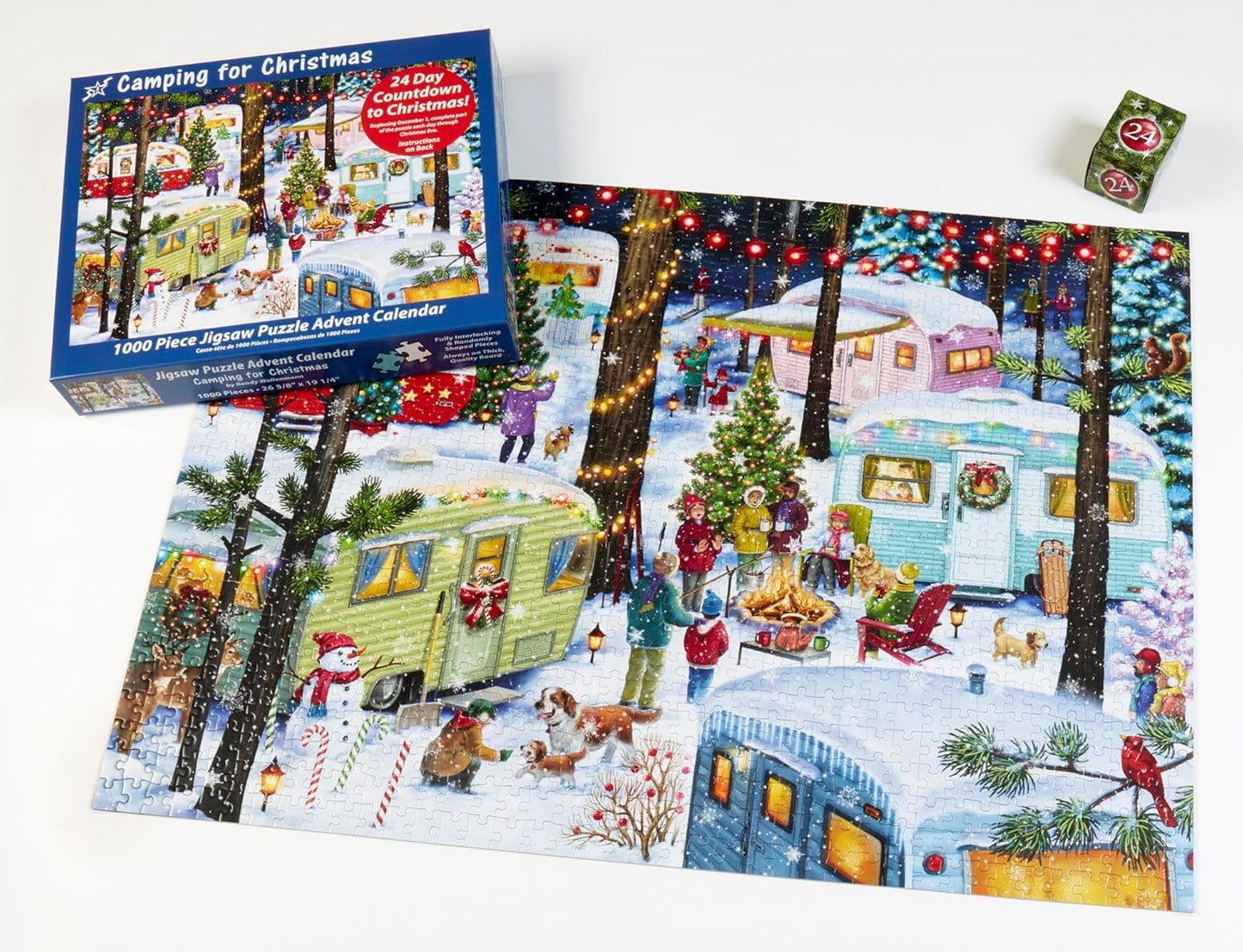 Vermont Christmas Company Jigsaw Puzzle Advent Calendar - 1000 Pieces Camping Theme for Family Fun