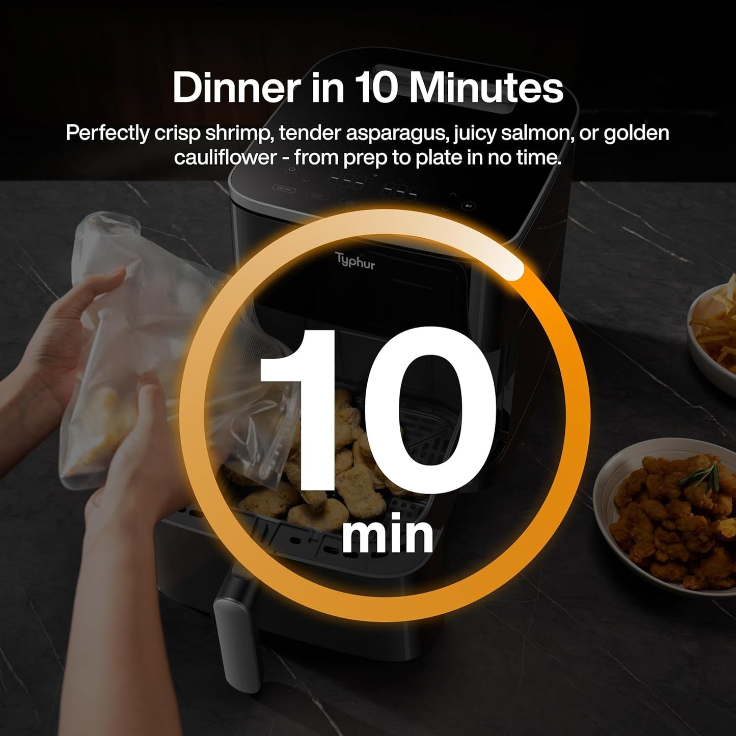 Typhur Sync 8QT AI Smart Air Fryer - 9-in-1 Non-Toxic Ceramic with Wireless Meat Thermometer | Cooks 6lb Chicken