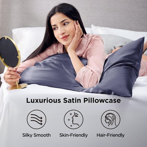 Bedsure Satin Pillowcase - Luxurious Silk-Like Feel | Standard Size 20x26 Inches, Blue Granite, 2 Pack
