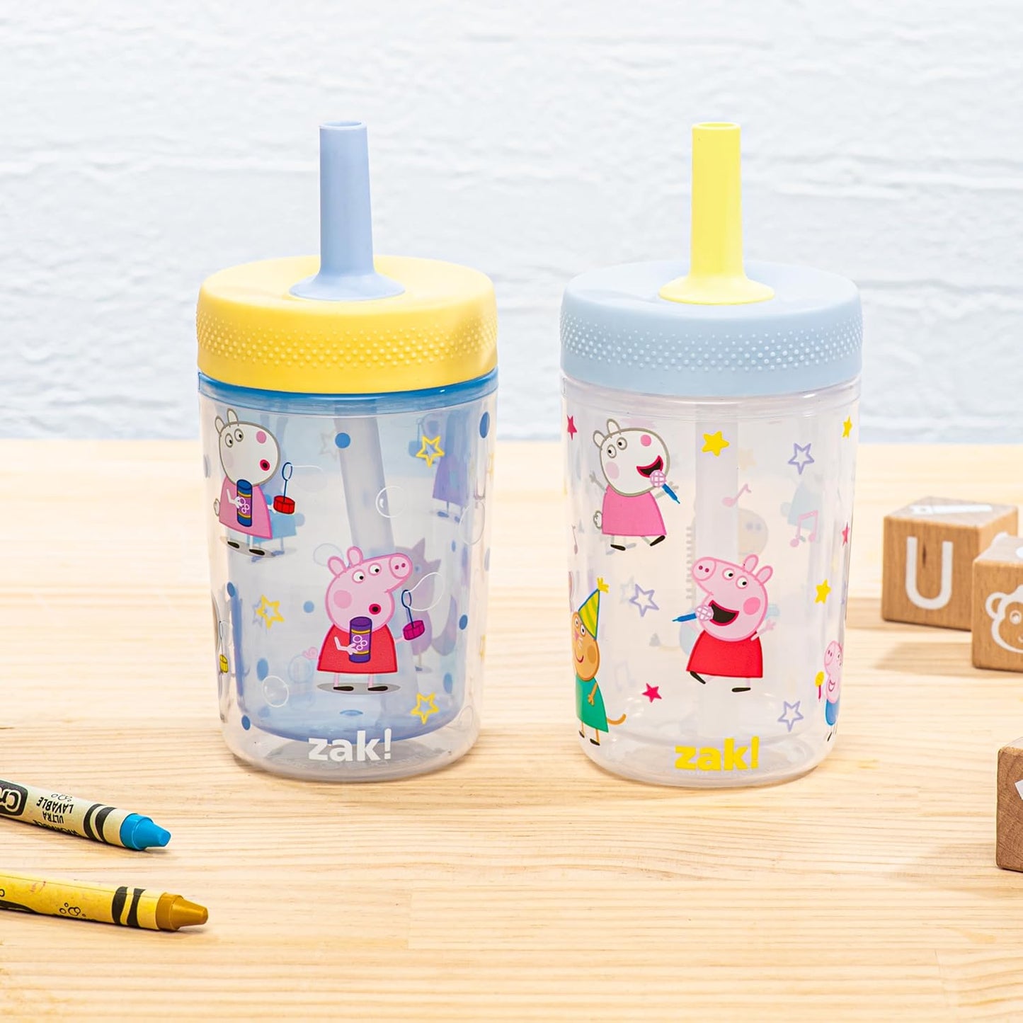 Zak Designs Peppa Pig Toddler Tumblers - 9oz Double Wall Leak-Proof Sippy Cups | 2-Pack for Travel & Home