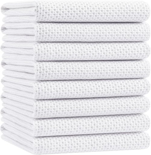 Homaxy 100% Cotton Kitchen Dish Towels - Ultra Soft & Absorbent, Quick Drying, 20x28 Inches, 8-Pack, White