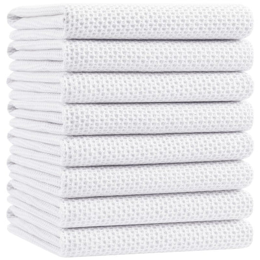 Homaxy 100% Cotton Oversized Waffle Weave Kitchen Dish Towels, Ultra Soft Absorbent Quick Drying Cleaning Towel, 20x28 Inches, 8-Pack, White