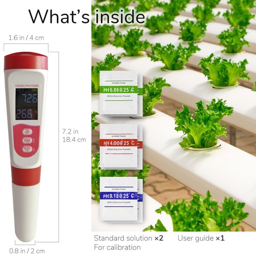 Awesome Plant 4-in-1 pH Meter TDS EC Meter for Hydroponics Growing System, Digital Water pH Tester for Hydroponic Nutrient Plant Food Solution, DWC Setup and Indoor Garden, Compatible with Aerogarden