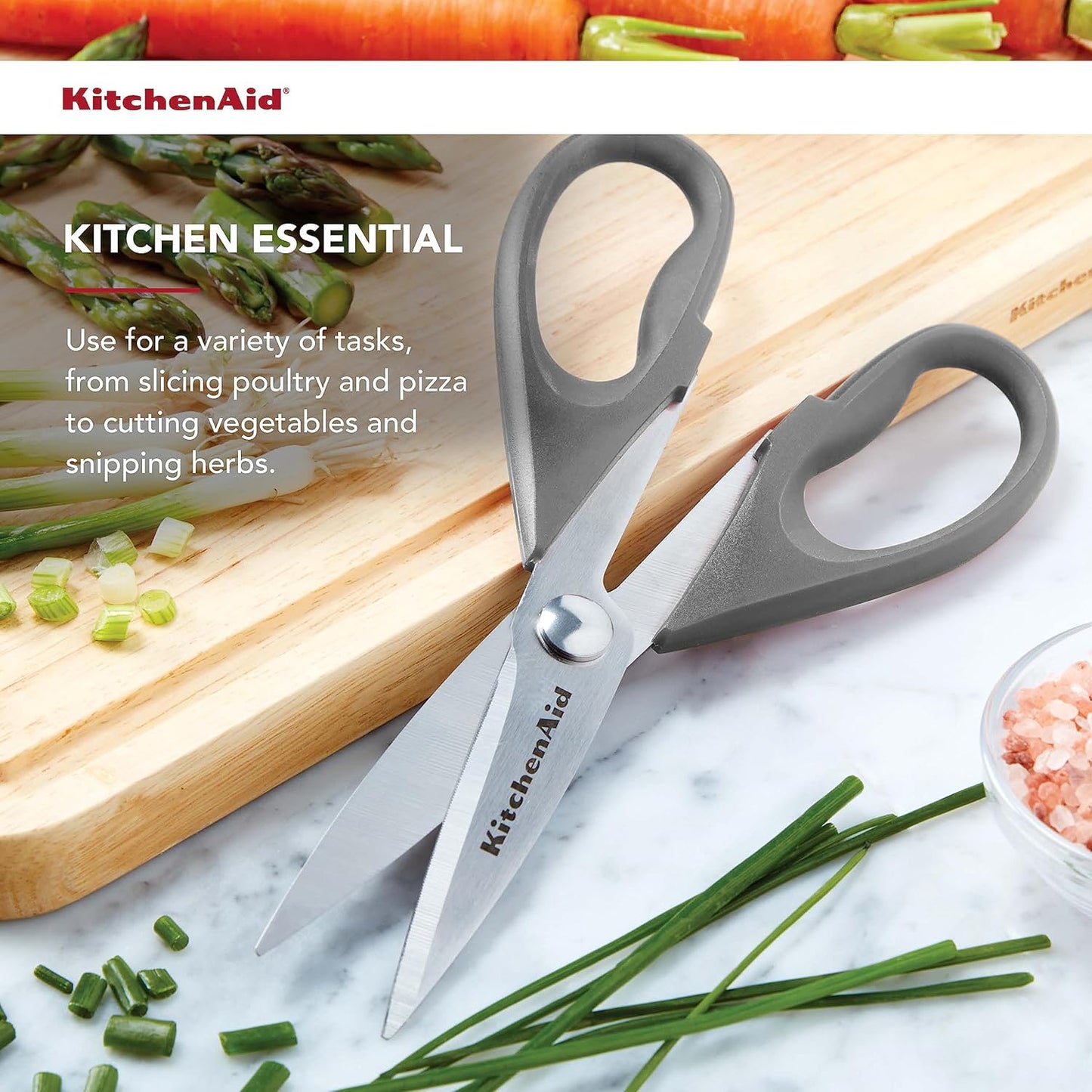 KitchenAid All-Purpose Kitchen Shears - Durable Stainless Steel Scissors with Soft Grip Handle, 8.72 Inch, Gray