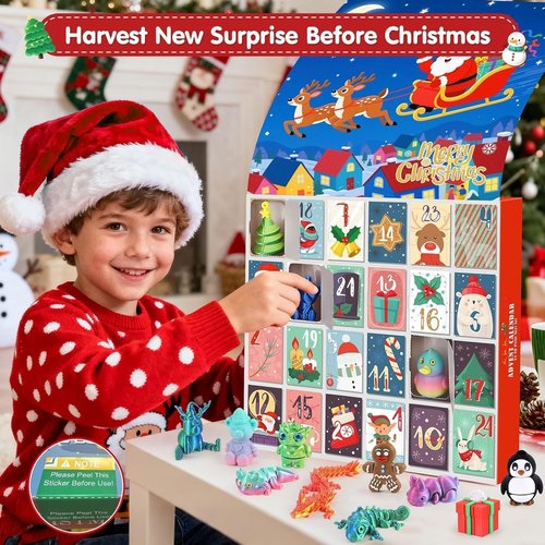FLY2SKY Advent Calendar 2025 - 24 Days of Fun Gifts for Kids | 3D Printed Animal Toys & Party Favors