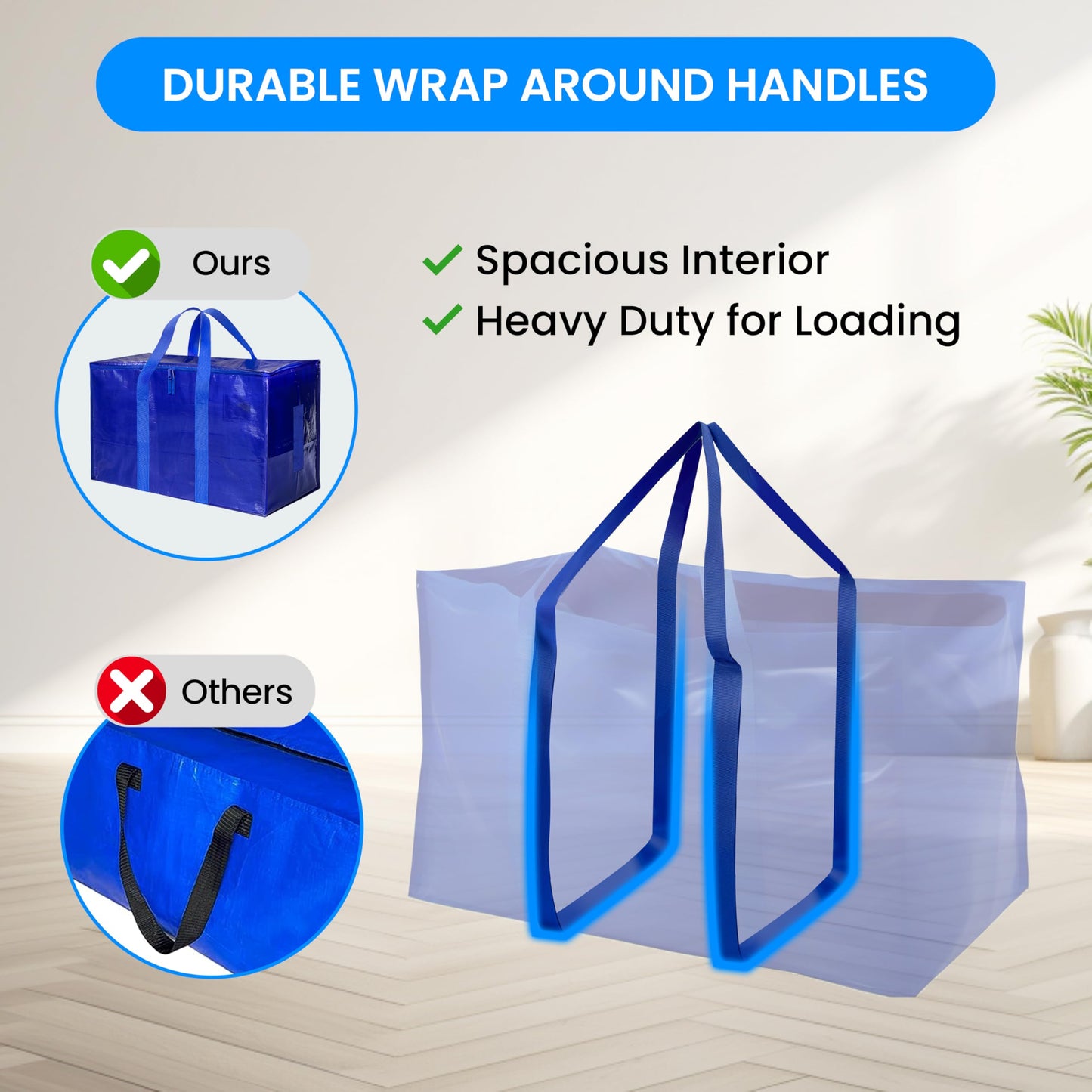 Simple Deluxe 4 Pack Moving Bags, Heavy Duty Storage Totes with Lids, Sturdy Handles& Zipper, Moving Boxes Alternative, Extra Large, for Clothes Packing, Moving Supplies, Blue