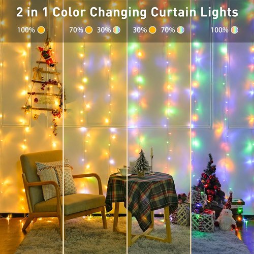 JMEXSUSS 300LED Curtain Lights - Dual Color Changing with Remote | 9.8x9.8ft Connectable Christmas Decor