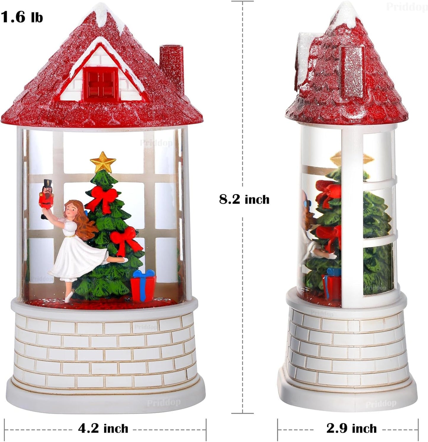 Priddop Nutcracker Snow Globe - Musical Ballerina Christmas Decoration | USB & Battery Powered