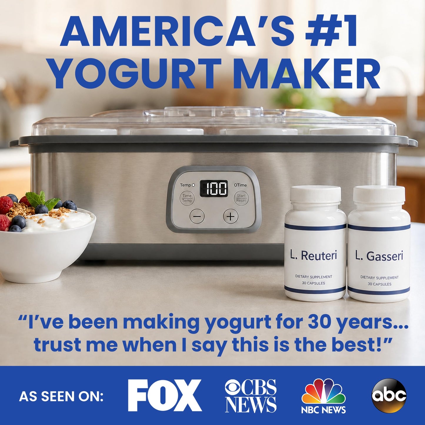 Ultimate Probiotic Yogurt Maker with Adjustable Time & Temperature Control, Make Trillions of Probiotics for Better Gut Health, Two 1-Quart Containers for Larger Batches, ULTIMATE LIFETIME WARRANTY