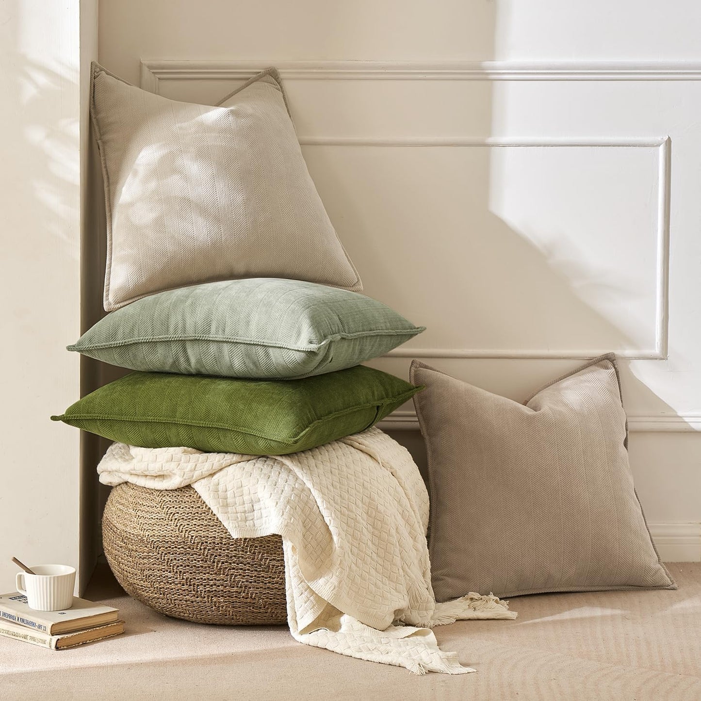 MIULEE Sage Green Decorative Pillow Covers - Luxurious Soft Chenille, 18x18 Inch | Elegant Farmhouse Cushion for Sofa & Bedroom