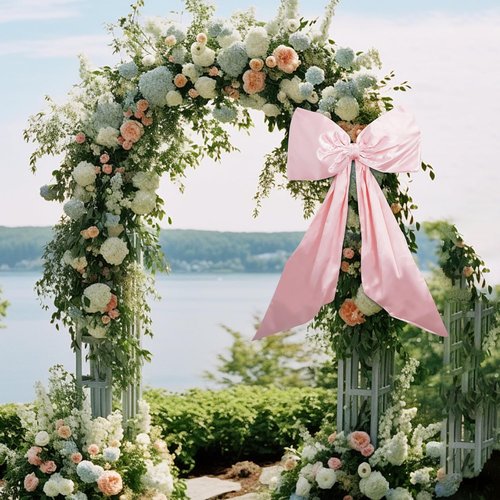 Giant Pink Coquette Bow Wall Decor - 24x48 Inch Large Ribbon Garland for Parties & Aesthetic Rooms