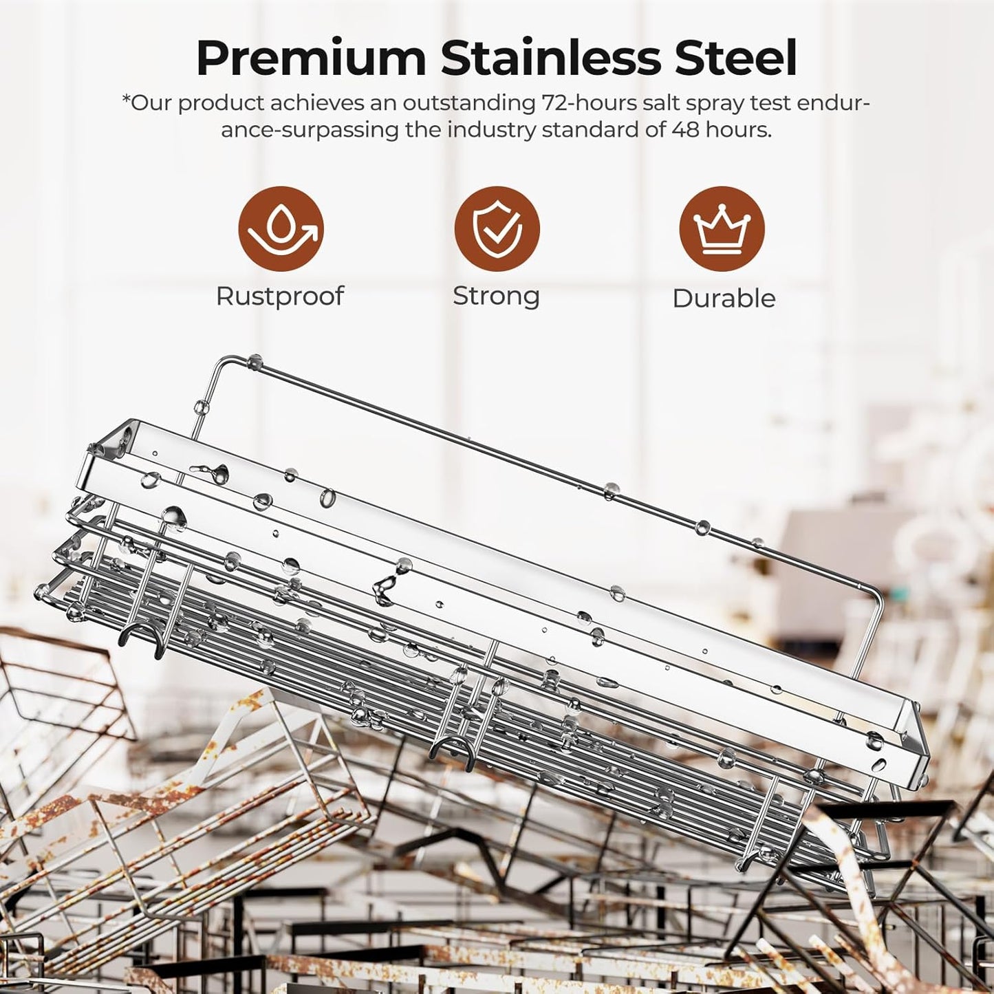 Orimade Shower Caddy - Wall-Mounted Soap Dish Holder with 5 Hooks | Stainless Steel, 3 Pack, Silver