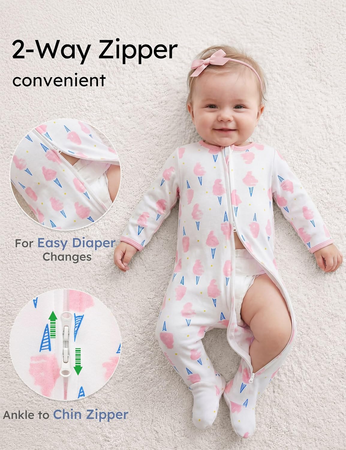 Yoofoss Baby Pajamas - 100% Organic Cotton Sleepers for Newborns | 3-Piece Footed PJs Set (0-9 Months)