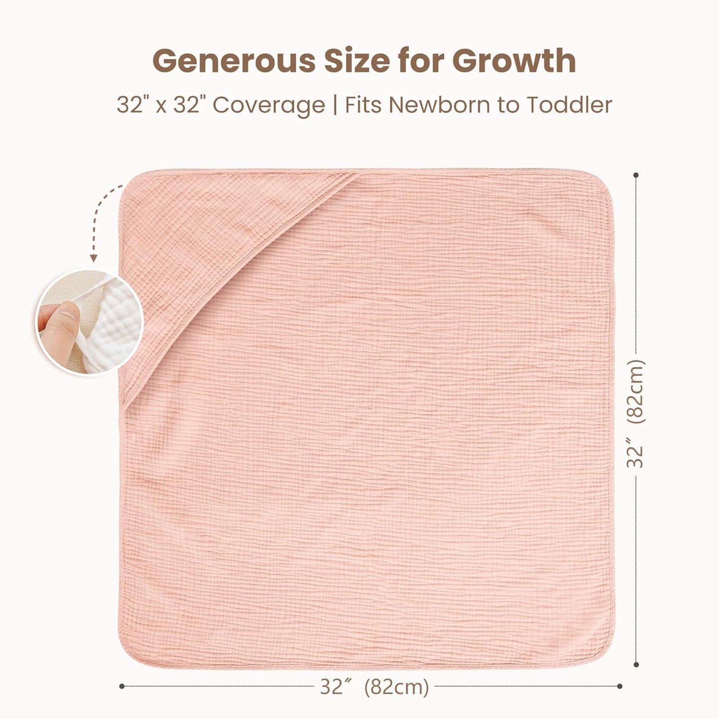 Konssy 2-Pack Muslin Hooded Baby Towels - Ultra-Soft & Absorbent Cotton Bath Towels for Newborns (Pink Floral, 32" x 32")