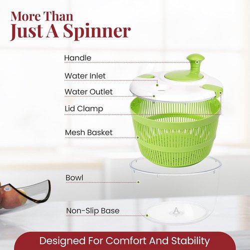 DoubleWave Salad Spinner - Fast Spin & Dry for Fruits, Vegetables & Greens | BPA-Free | 5.3 Quart Capacity