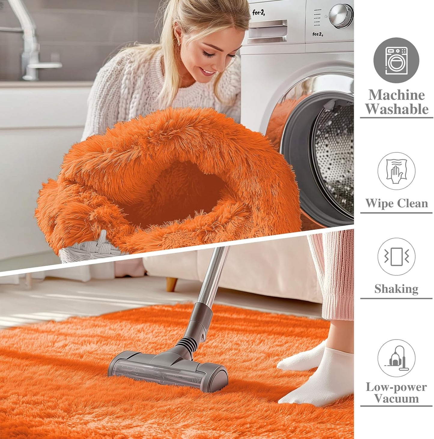 OLANLY Soft Fluffy 3x5 Machine Washable Bedside Rug - Cozy Indoor Carpet for Kids & Nursery | Orange