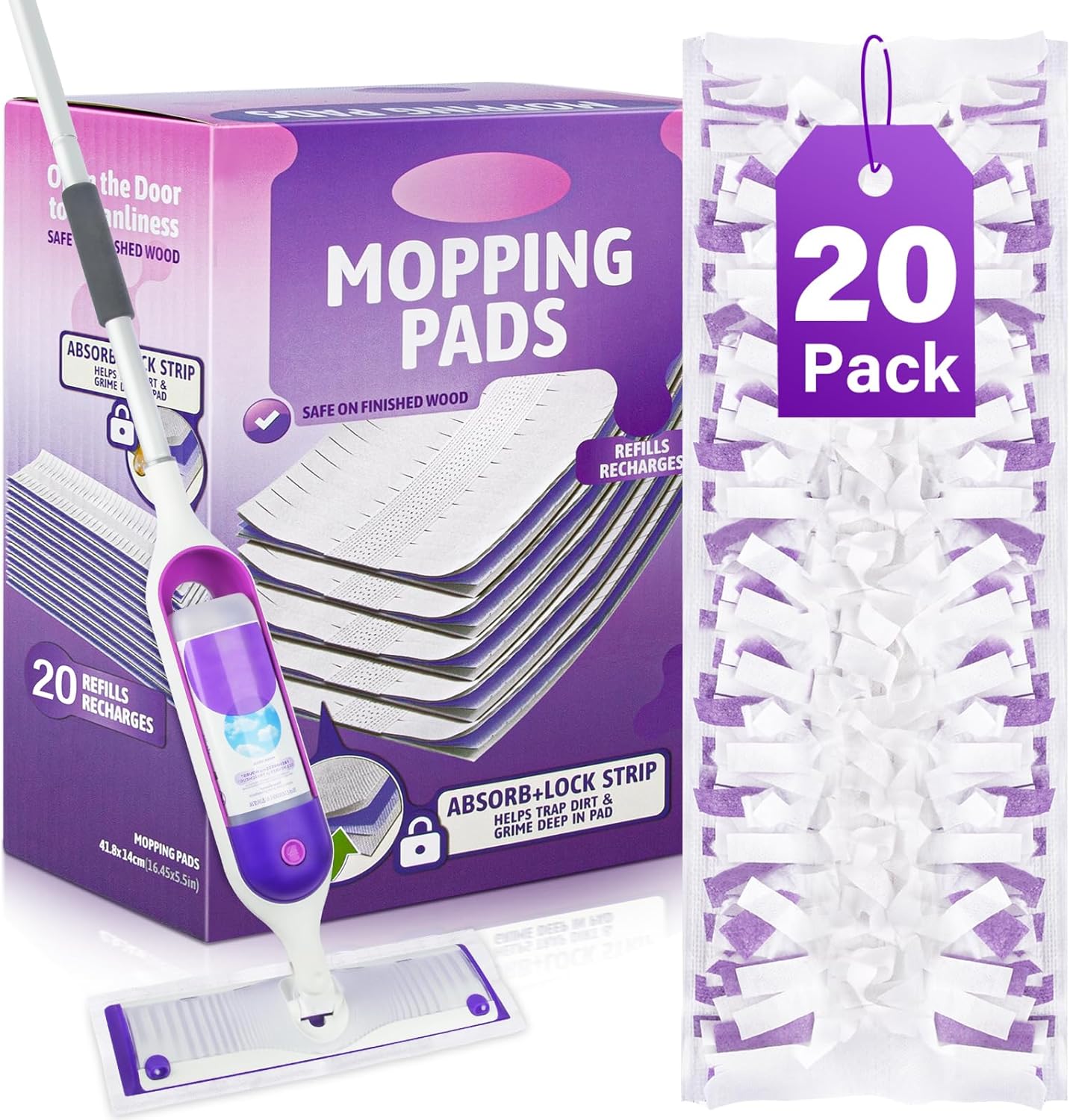 Skiennix Mop Pads Refills - 20 Pcs Wet & Dry Disposable Pads for Multi-Surface Floor Cleaning | Ideal for Tile & Hardwood