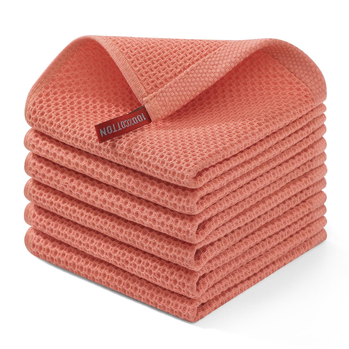 Homaxy 100% Cotton Waffle Weave Kitchen Dish Cloths, Ultra Soft Absorbent Quick Drying Dish Towels, 12 x 12 Inches, 8-Pack, Coral