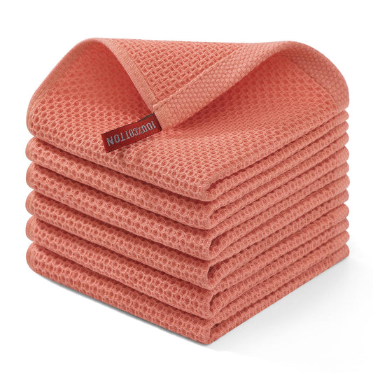 Homaxy 100% Cotton Waffle Weave Kitchen Dish Cloths, Ultra Soft Absorbent Quick Drying Dish Towels, 12 x 12 Inches, 8-Pack, Coral