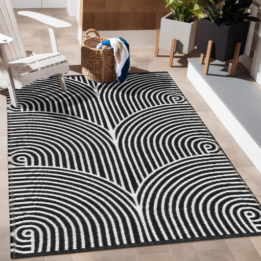 Tiffasea Outdoor Rug 4x6 ft Washable Small Outdoor Rug Porch Rugs Black and White Area Rug Cotton Woven Patio Rugs Reversible Indoor Outdoor Rug for Entryway Bedroom Living Room