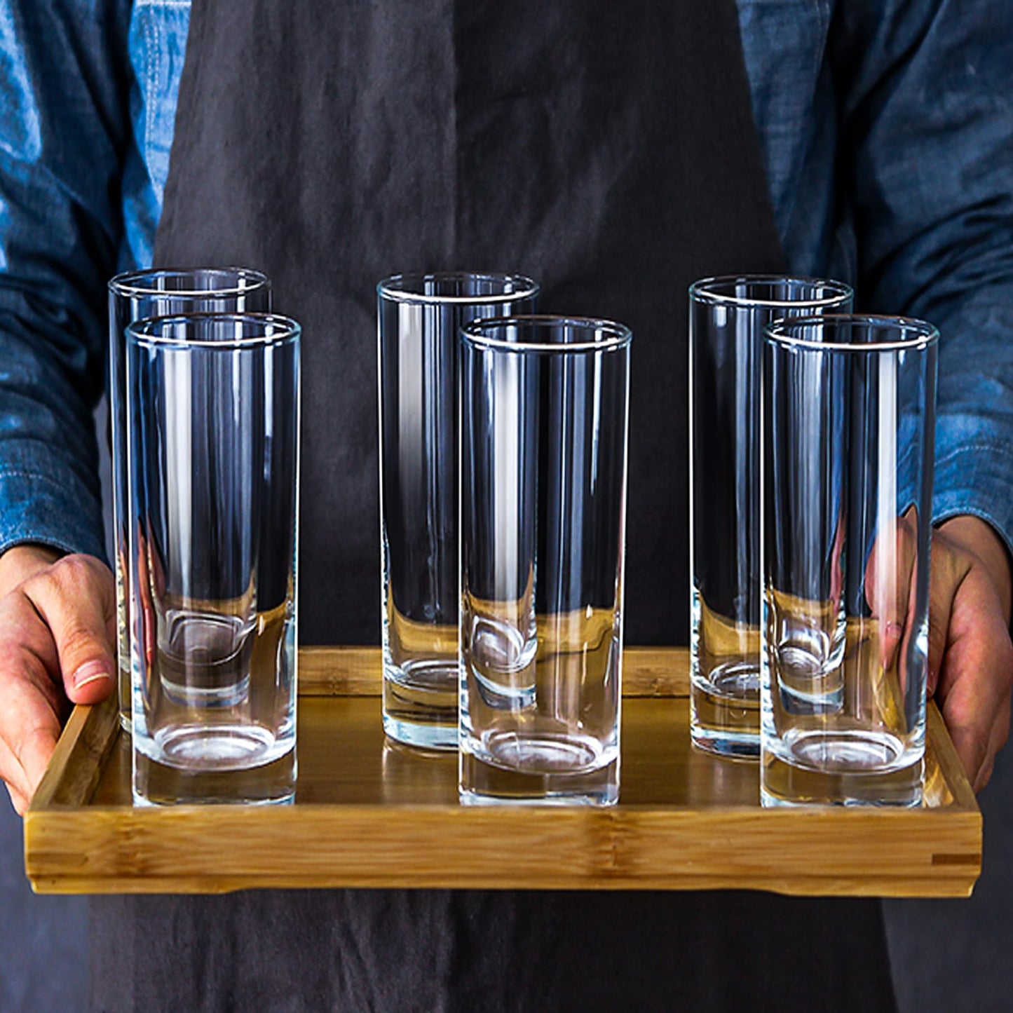 binsakao Premium Highball Glass Set - Elegant Tom Collins Glasses Set of 6-9 oz Tall Drinking Water Glasses - Bar Glassware for Mojito, Whiskey, Cocktail