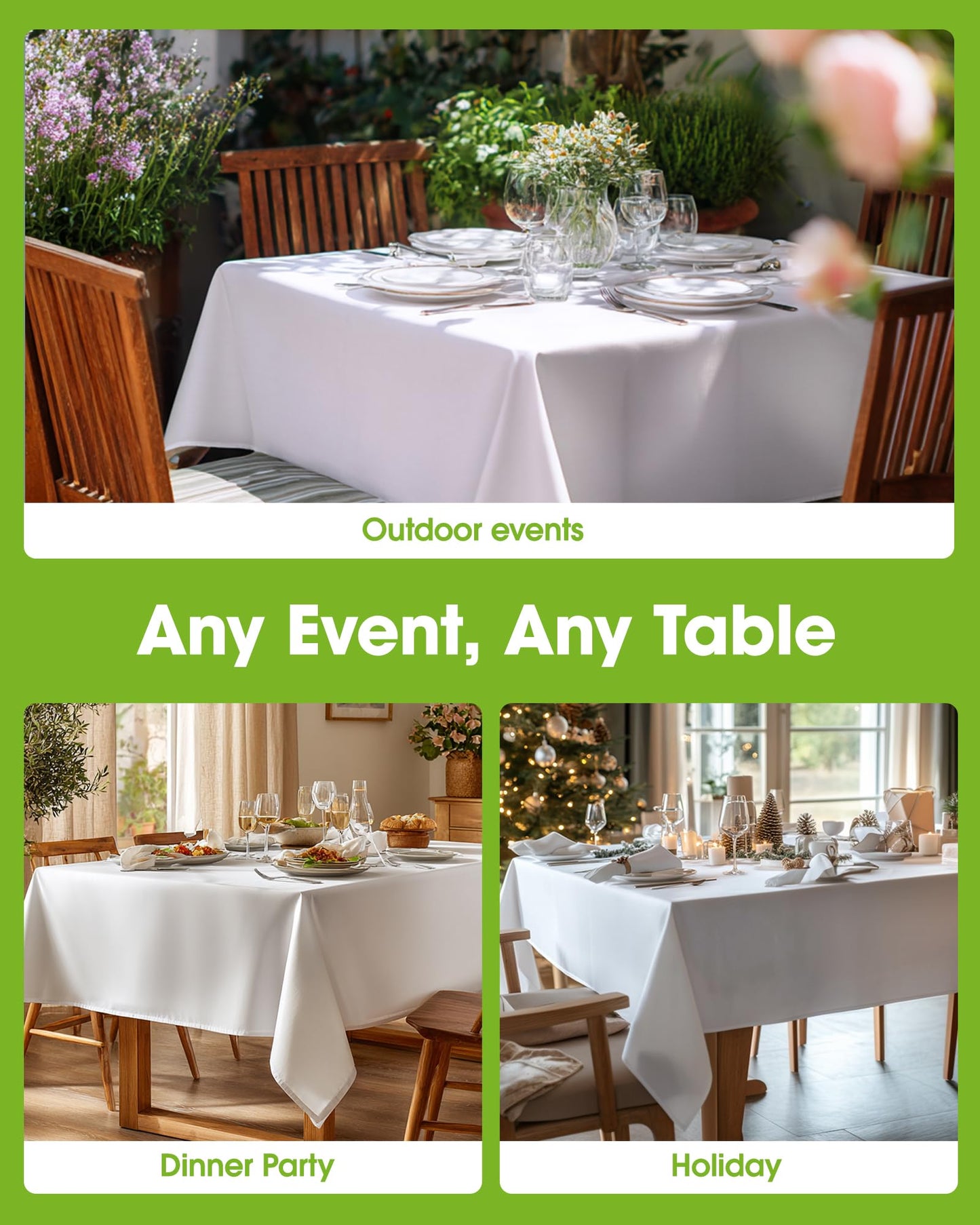 Pureegg Rectangle Table Cloth 60" x 84" – 8 Packs, Durable Polyester Tablecloth Offers Reusable & Washable Protection, Ideal for Outdoor Party, Picnic, Wedding, Banquet and Birthday, White