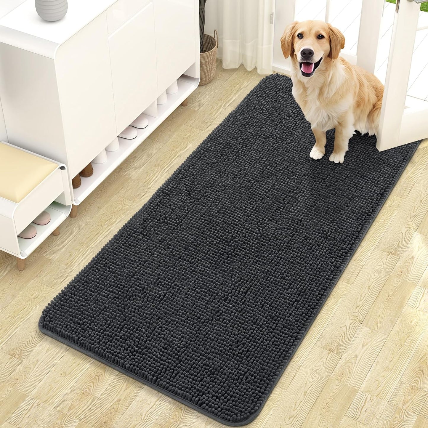 OLANLY Dog Door Mat - Absorbent Non-Slip Washable Doormat for Muddy Paws | 47x24 Dark Grey